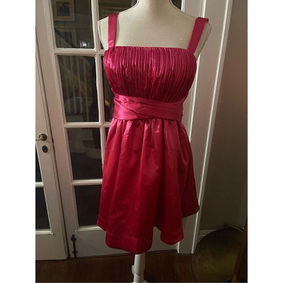 Anthropologie - Hot Pink Fuchsia Satin Mini Bow Tie Dress by Maeve size 4 - Picture 4 of 7